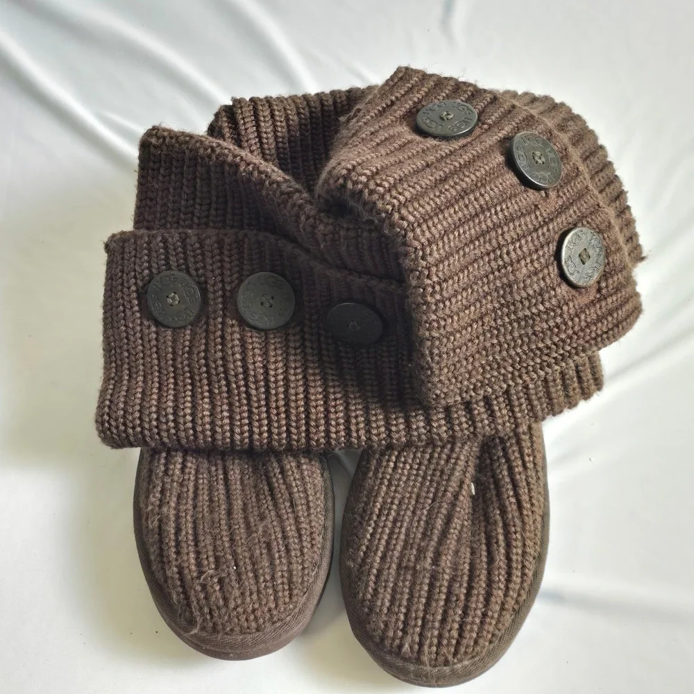 UGG Lattice Cardy Brown Knit Tall Button Boots 5819 Womens 8